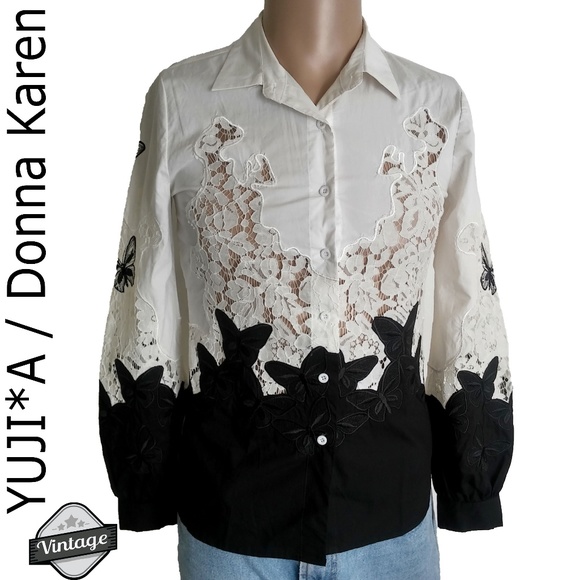 yujia Tops - Yujia X Donna Karan Embroidered Butterfly Shirt